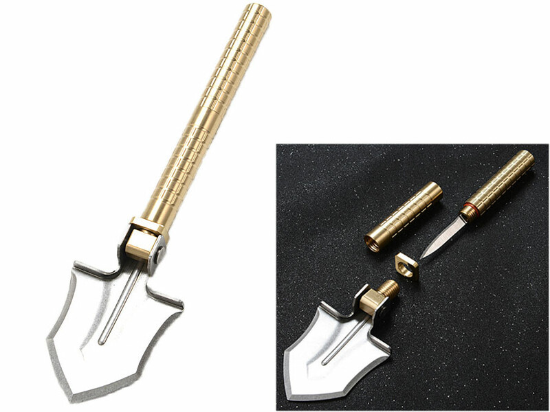 بیل کوچک باغبانی برنجی دارای چاقوی مخفی Brass multi-functional small shovel hidden knife portable