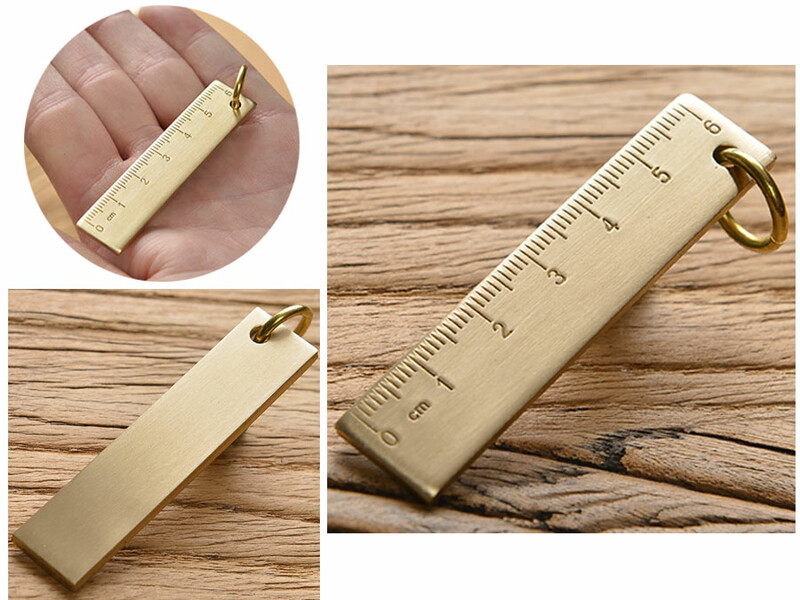خط کش کوچک 6 سانتی متری دانشجویی دارای حلقه آویز 6cm small copper ruler 3mm thickened brass