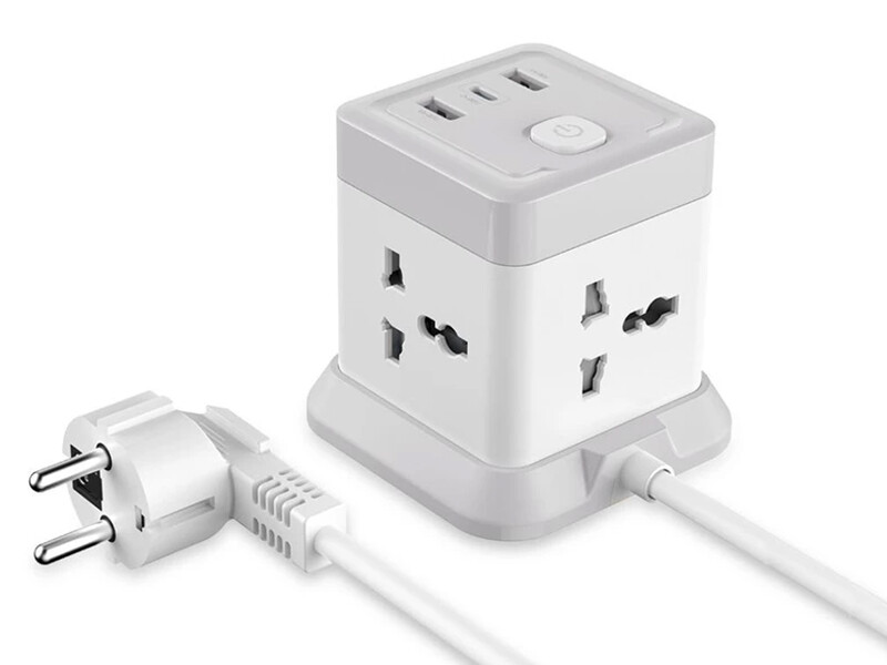 چندراهی برق 4 سوکت, سه یو اس بی و یک تایپ سی دو متری ایکس او Network Extender XO WL20 20W Square Socket 4AC +USB-A+1USB-C PD/QC 2m