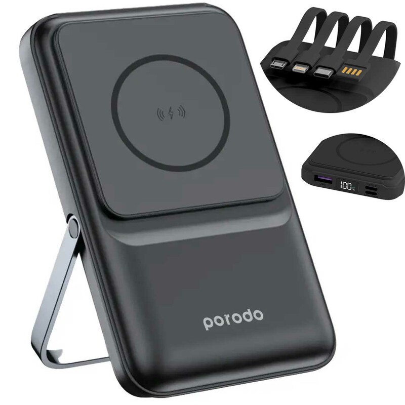 پاوربانک مگنتی 15 وات 10000 یواس بی، میکرو،لایتنینگ و تایپ سی 22.5 وات پورودو PD-PBFCH039-BK