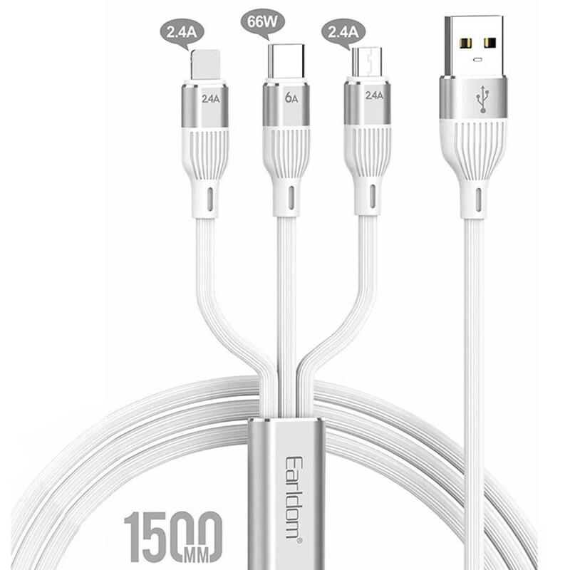 کابل چند سر یو اس بی به تایپ سی، لایتنینگ و میکرو یو اس بی 1.5 متری ارلدام IMC026