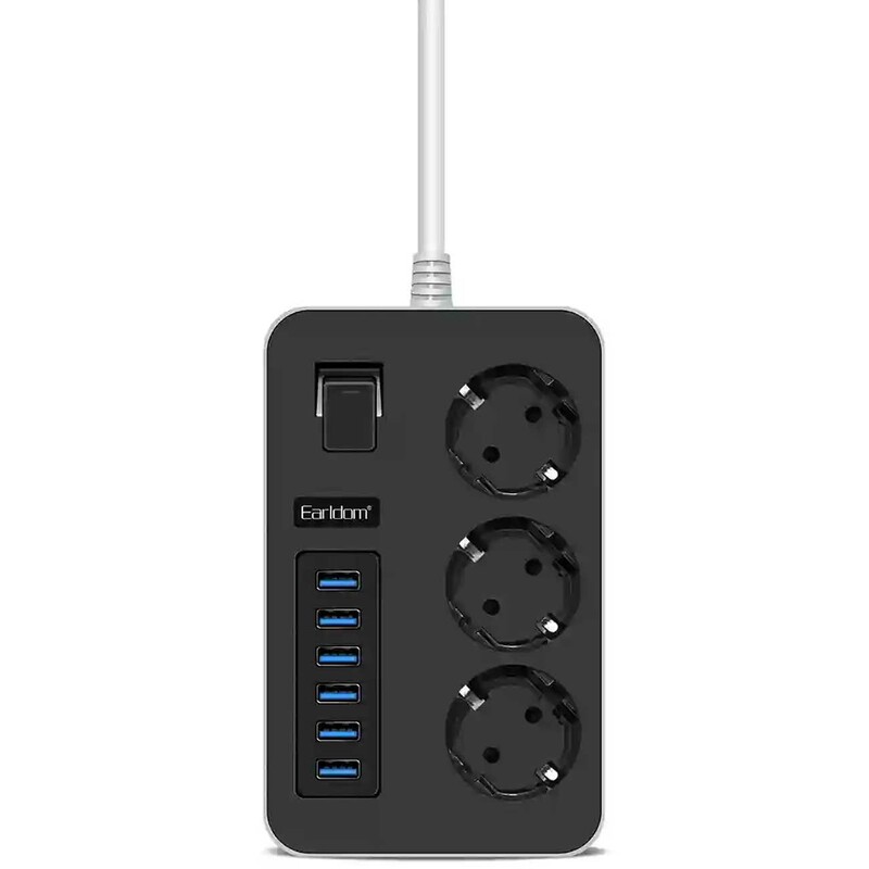 چندراهی برق ارت‌دار 3 سوکت و 6 پورت یو‌اس‌بی 3000 وات ارلدام SC07