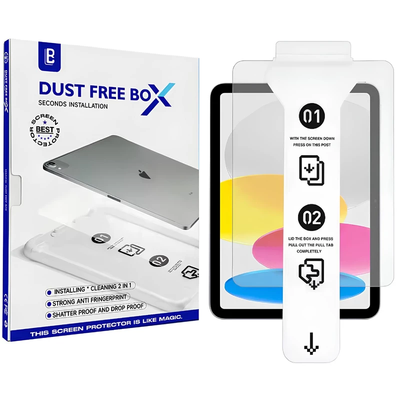 محافظ صفحه نمایش شیشه ای تبلت آیپد ایر 13 2024 همراه با کیت نصب Dust Free Box