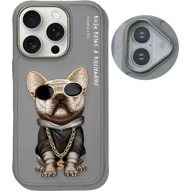 قاب محافظ گوشی آیفون 16 طرح سگ گلدوزی شده نیمی Embroidery