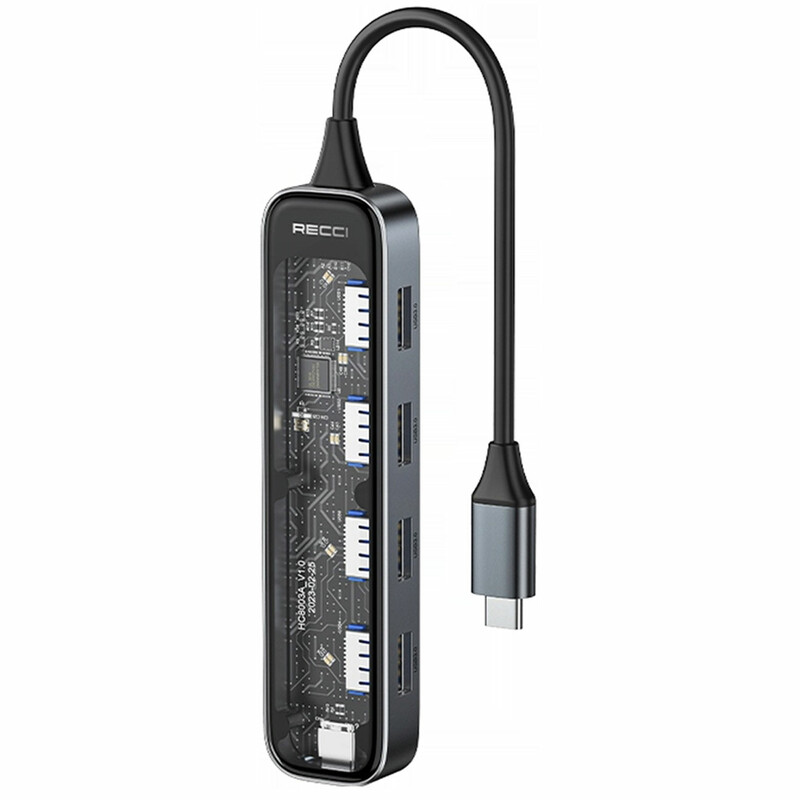 هاب تایپ سی 5 پورت طرح شفاف رسی RH19