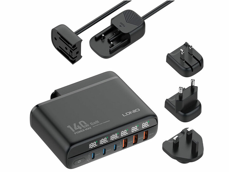 شارژر دیواری سوپر فست شارژ تایپ سی و یو اس بی 140 وات الدینیو LDNIO A6140C 140W GaN Super Fast Desktop Charger