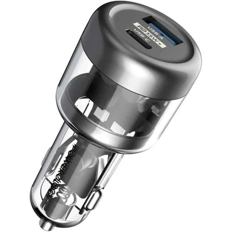 شارژر فندکی فست شارژ ماشین تایپ سی 35 وات طرح شفاف پاورولوژی PCCSR017