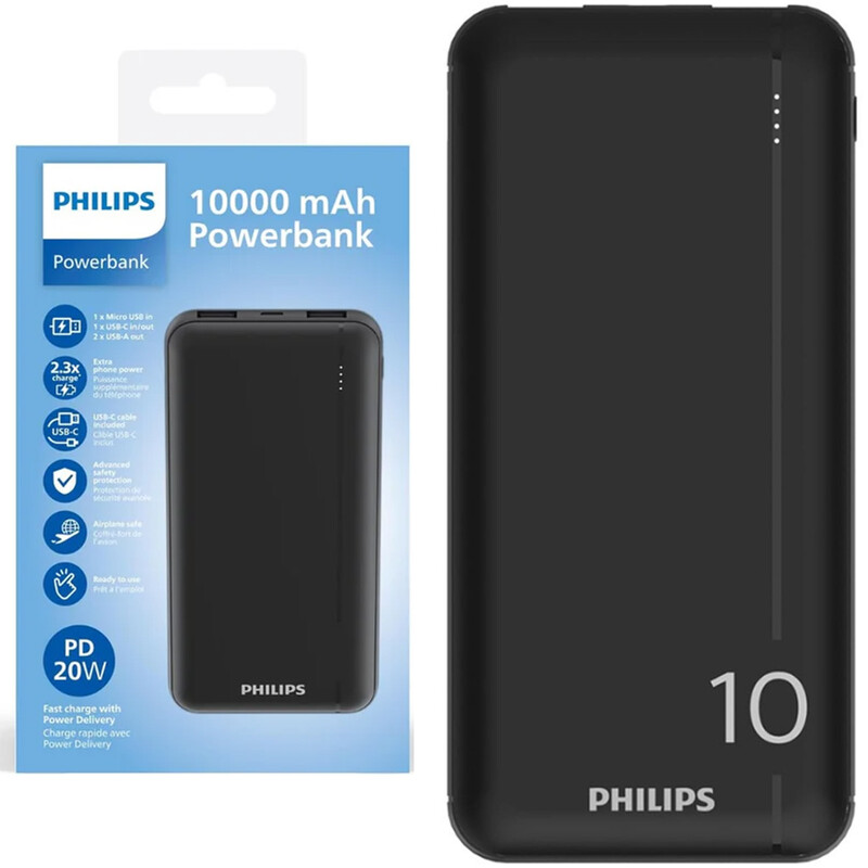 پاور بانک 10000 فیلیپس PHILIPS مدل DLP1812PB توان 20 وات