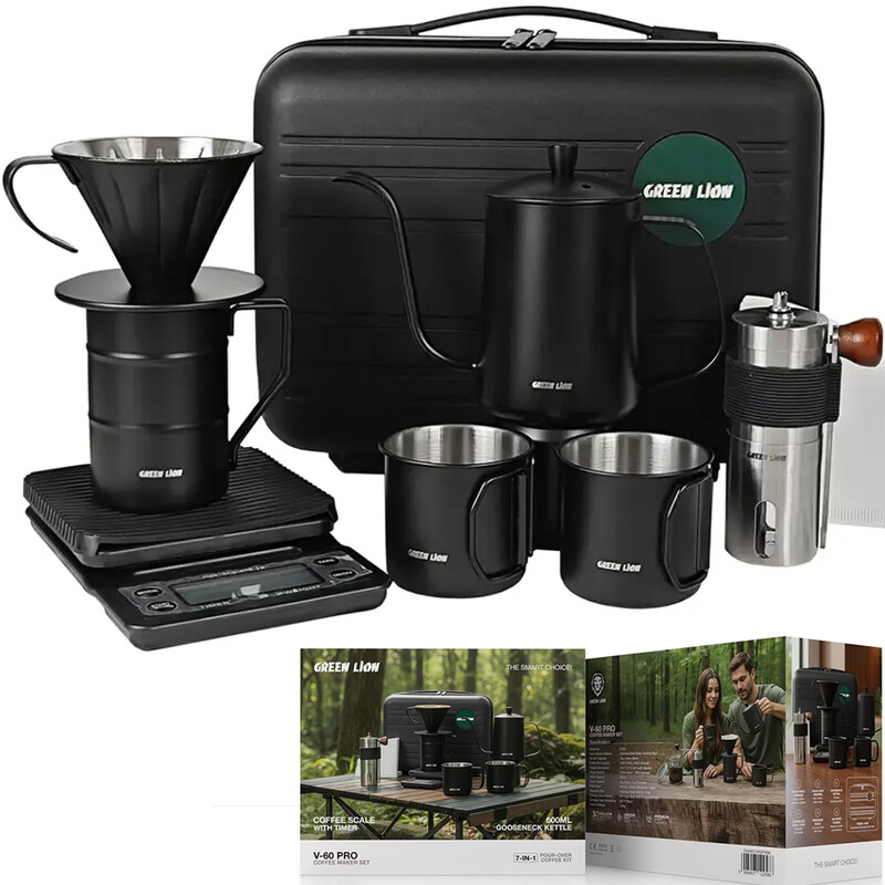ست قهوه ساز گرین لاین Green Lion مدل V-60 Pro با کتری گردن غازی