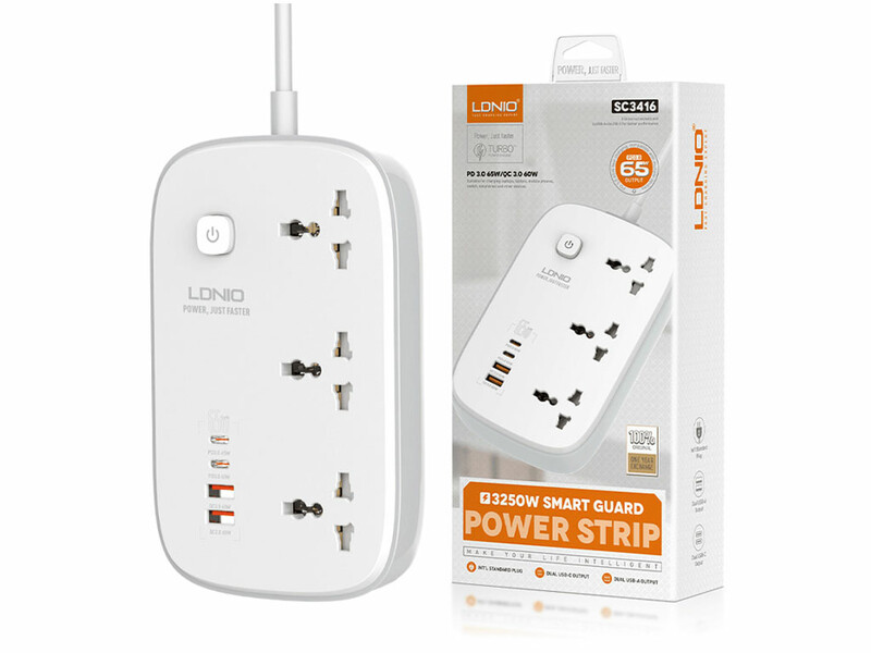 چندراهی برق سه سوکت، دو یو اس بی و دو تایپ سی 3250 وات الدنیو  SC3416