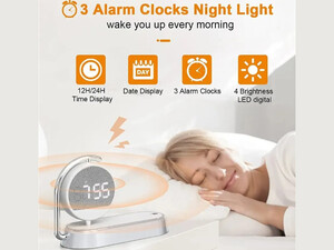 شارژر بی سیم، چراغ خواب و ساعت زنگ‌دار K01T Clock Wireless Charging Night Light 15W Fast Charging Station Dock
