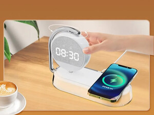 شارژر بی سیم، چراغ خواب و ساعت زنگ‌دار K01T Clock Wireless Charging Night Light 15W Fast Charging Station Dock