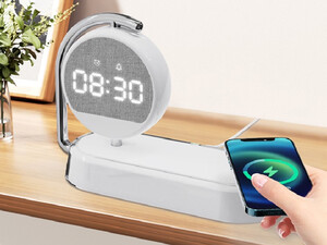 شارژر بی سیم، چراغ خواب و ساعت زنگ‌دار K01T Clock Wireless Charging Night Light 15W Fast Charging Station Dock