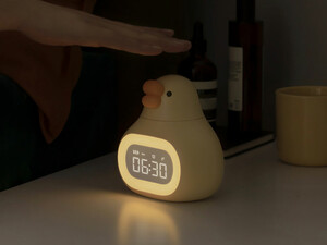 کیفیت چراغ خواب فانتزی سیلیکونی و ساعت زنگ‌دار دیجیتالی رومیزی شارژی Bedside Clock Night Light Ornament Alarm Multifunctional C18