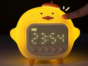 قیمت چراغ خواب سیلیکونی و ساعت زنگ‌دار دیجیتالی فانتزی رومیزی C15 Cartoon Duck Alarm Clock Silicone Night Light