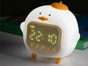 کیفیت چراغ خواب سیلیکونی و ساعت زنگ‌دار دیجیتالی فانتزی رومیزی C15 Cartoon Duck Alarm Clock Silicone Night Light