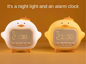 قیمت چراغ خواب سیلیکونی و ساعت زنگ‌دار دیجیتالی فانتزی رومیزی C15 Cartoon Duck Alarm Clock Silicone Night Light