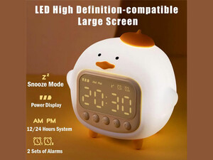 کیفیت چراغ خواب سیلیکونی و ساعت زنگ‌دار دیجیتالی فانتزی رومیزی C15 Cartoon Duck Alarm Clock Silicone Night Light