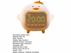خرید چراغ خواب سیلیکونی و ساعت زنگ‌دار دیجیتالی فانتزی رومیزی C15 Cartoon Duck Alarm Clock Silicone Night Light