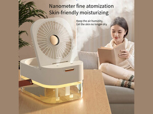 خرید پنکه رومیزی، مرطوب کننده هوا و چراغ خواب رومیزی شارژی Desktop Fan, Night Light 4000mAh, Humidifying Fan 2.5L
