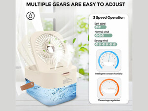 پنکه رومیزی، مرطوب کننده هوا و چراغ خواب رومیزی شارژی Desktop Fan, Night Light 4000mAh, Humidifying Fan 2.5L