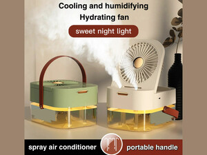 پنکه رومیزی، مرطوب کننده هوا و چراغ خواب رومیزی شارژی Desktop Fan, Night Light 4000mAh, Humidifying Fan 2.5L