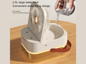 پنکه رومیزی، مرطوب کننده هوا و چراغ خواب رومیزی شارژی Desktop Fan, Night Light 4000mAh, Humidifying Fan 2.5L