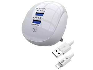 شارژر دیواری و لامپ ال‌ای‌دی به همراه  کابل لایتنینگ باوین BAVIN PC363 2.1A Touch LED Lamp Quick Charger For Lightning