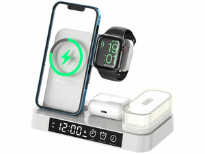 قیمت شارژر بی سیم، هولدر موبایل، چراغ خواب و ساعت زنگ‌دار توآکلو Tuocalo 4 in 1 Wireless Charging Station A37