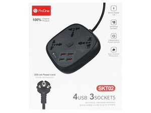 چند راهی و شارژر 3 سوکت و 4 یو اس بی پرووان ProOne SKT02 Power Strip