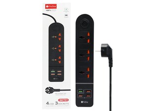 چند راهی و شارژر 3 سوکت و 4 یو اس بی پرووان ProOne SKT01 Power Strip