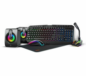 ست گیمینگ کیبورد ، اسپیکر ، میکروفون ، ماوس ، ماوس پد پرودو Porodo Gaming 5 in 1 Ultimate Gaming Kit PDX215