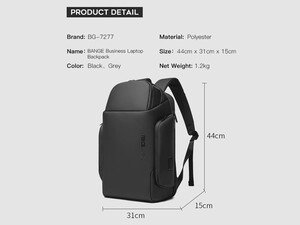 کوله پشتی ضد آب لپ تاپ 15.6 اینچ دارای پورت یو اس بی با قابلیت باز شدن 180 درجه BANGE BG-7277 Backpack Men Waterproof Travel Backpack