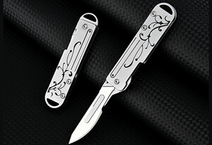 کیفیت چاقو آنباکسینگ فلزی تاشوی قابل آویز از دسته کلید Stainless Steel Utility Unpacking Knife