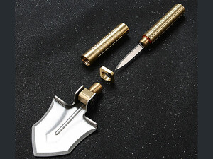 بیل کوچک باغبانی برنجی دارای چاقوی مخفی Brass multi-functional small shovel hidden knife portable