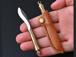 کیفیت چاقو آنباکسینگ برنجی دارای کاور قابل آویز از دسته کلید mini knife sharp unpacking express unboxing portable