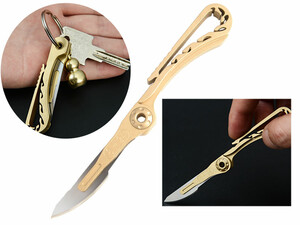 خرید چاقو آنباکسینگ برنجی تاشو قابل آویز از دسته کلید Brass key chain knife sharp utility knife portable
