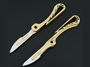 خرید چاقو آنباکسینگ برنجی تاشو قابل آویز از دسته کلید Brass key chain knife sharp utility knife portable