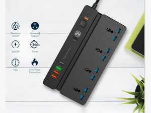 کیفیت چند راهی و شارژر نمایشگردار پورودو Porodo PD-FWCH007 Multi-Function Socket With Phone Stand and Digital Timer 3M