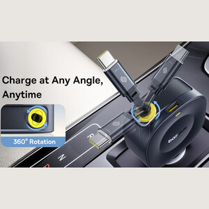 قیمت شارژر فندکی فست شارژ ماشین تایپ‌سی  با کابل جمع شونده 30 وات بیسوس