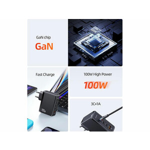 شارژر دیواری 4 پورت 100 وات فست‌شارژ یوسامز USAMS US-CC163 100W 4-Ports GaN Fast Charger (EU)