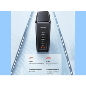 شارژر دیواری 4 پورت 100 وات فست‌شارژ یوسامز USAMS US-CC163 100W 4-Ports GaN Fast Charger (EU)