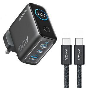شارژر دیواری 100 وات سه پورت انکر مدل B121B به همراه کابل تبدیل USB-C
