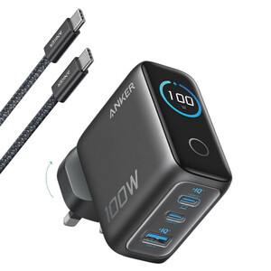 شارژر دیواری 100 وات سه پورت انکر مدل B121B به همراه کابل تبدیل USB-C