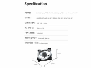 فن خنک کننده کیس اوریکو Orico CSF-6LD Case Fan 120mm with RGB Lighting
