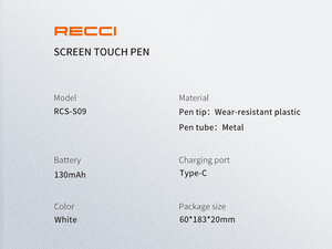 Recci Screen Touch Pen with Type-C Charging RCS-S09