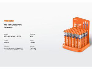 خرید  کابل شارژ سریع و انتقال دیتا یو اس بی به لایتنینگ یک متری 2.4 آمپر رسی RECCI Data Cable RTC-N37L