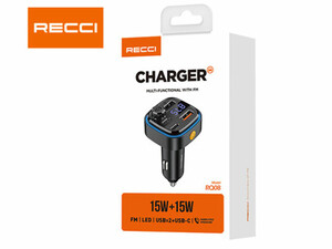 Recci RQ08 Multi-Functional Car Charger With FM