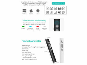 خرید پوینتر و پرزنتر لیزری کوتتسی COTEetCI smart laser page turning pen USB charging port 81001