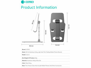 Coteetci SD-54 Aluminum Alloy Light And Thin Folding Mobile Phone Bracket 51013-TS